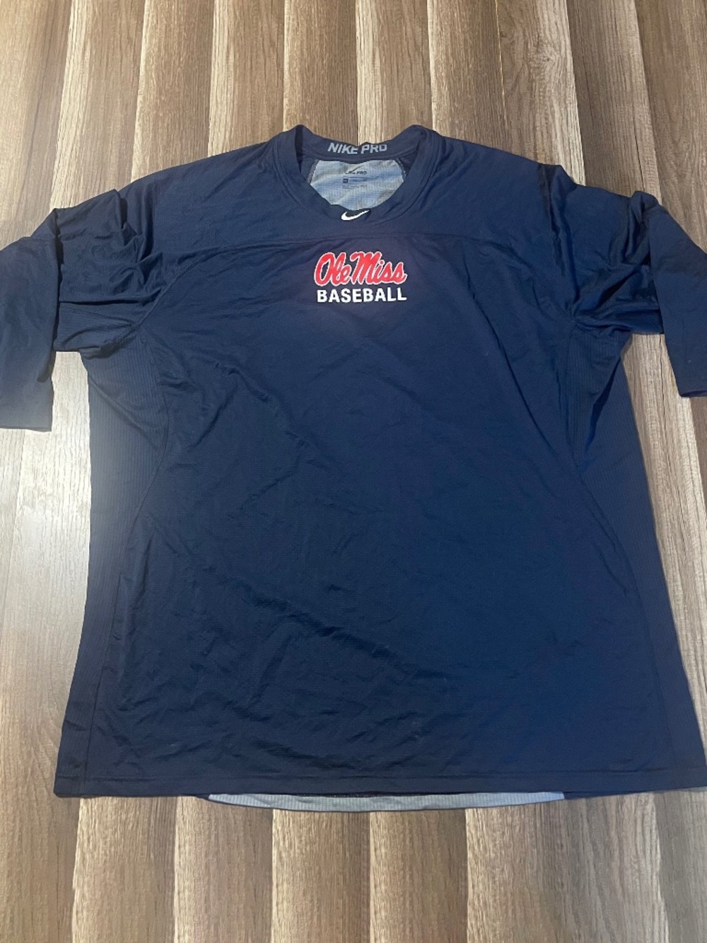 Navy & Grey Ole Miss Baseball Nike Pro Athletic shirt 3/4 sleeve Shirt Size 3xl